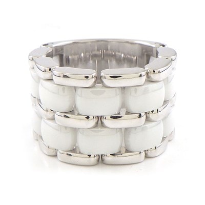シャネル CHANEL リング ウルトラ ワイド K18WG ホワイト セラミック 白 10号 【中古】