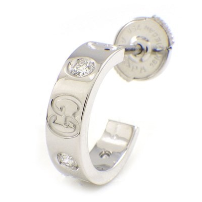 グッチ GUCCI ピアス アイコン フープ GG ロゴ 3ポイント ダイヤモンド K18WG ※片方のみ 【中古】
