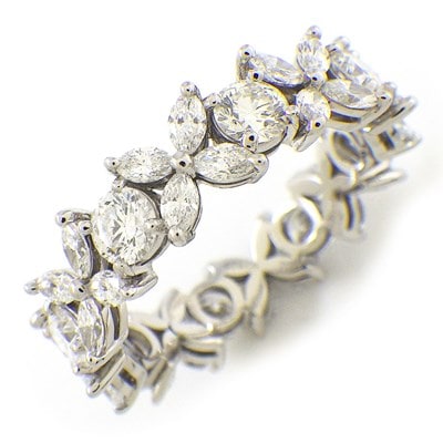ティファニー Tiffany & Co. リング ビクトリア オルタネーティング 60132854 フラワー リーフ フルサークル マーキスカット ラウンドブリリアントカット ダイヤモンド PT950 9号 【中古】