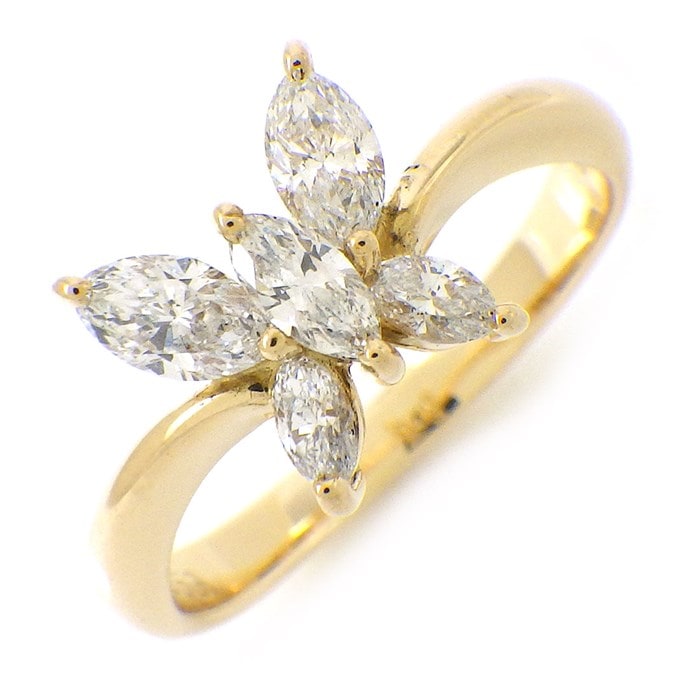 【マーキスカットダイヤモンド】 リング 蝶 バタフライ モチーフ マーキスカット ダイヤモンド 計0.50ct K18YG 8.5号 【中古】
