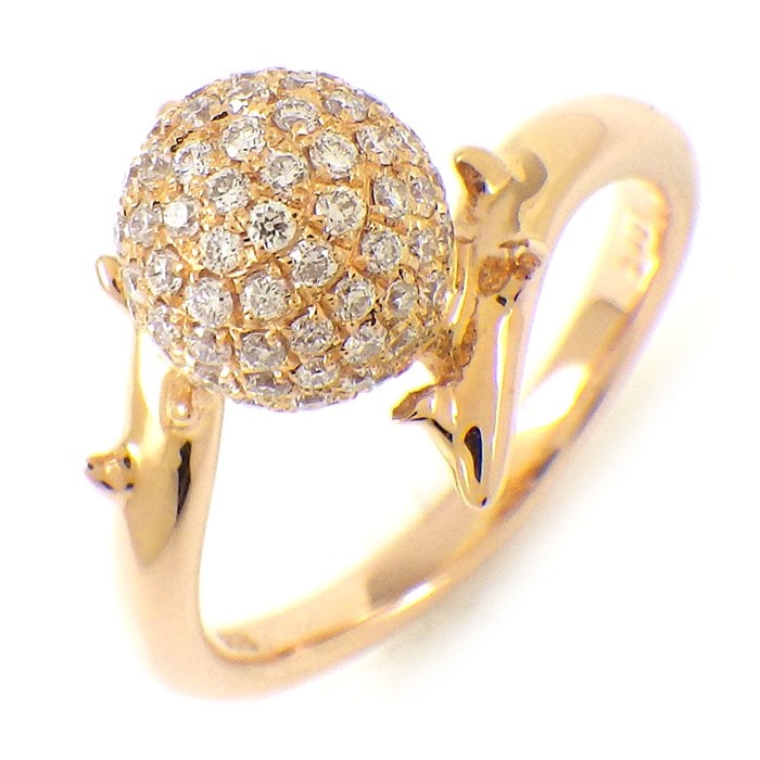 【ダイヤモンド】 リング ボール 蕾 蔓 枝 パヴェ ダイヤモンド 計0.51ct K18PG 10号 【中古】