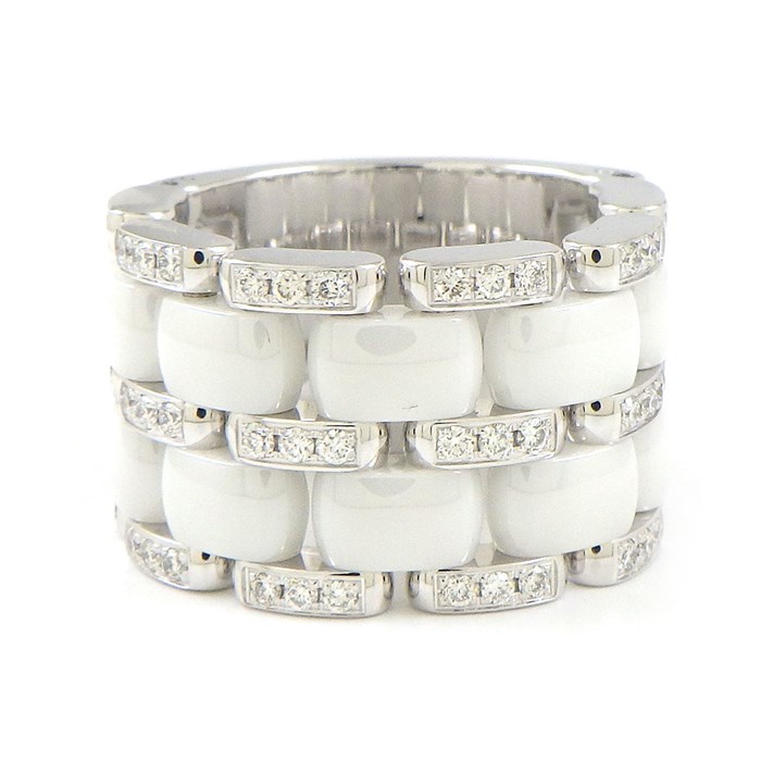  シャネル CHANEL リング ウルトラ ワイド 3ロウ ダイヤモンド K18WG ホワイト セラミック 白 11号 / #51 【中古】