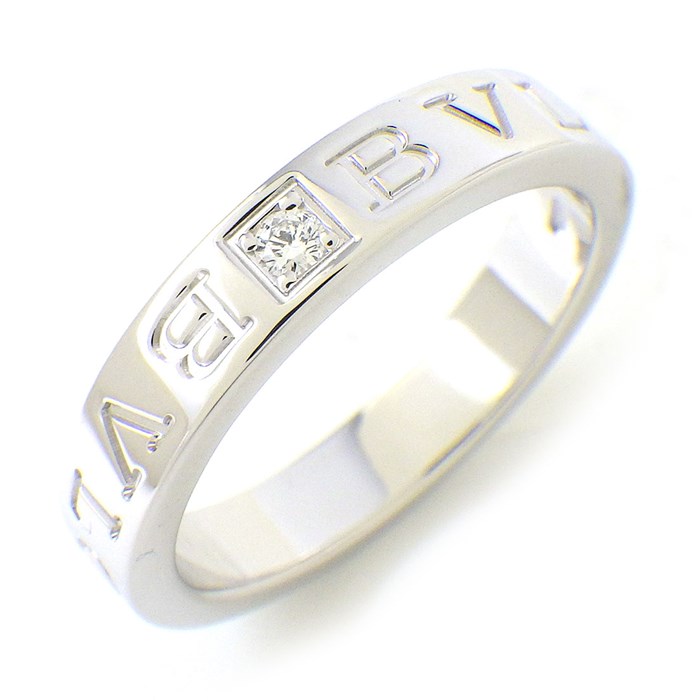 ブルガリ BVLGARI リング エッセンシャル バンド ダブルロゴ 1ポイント ダイヤモンド K18WG 16.5号 【中古】