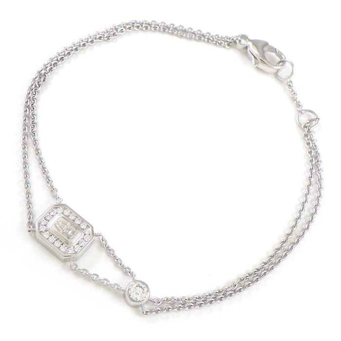  ハリーウィンストン HARRY WINSTON ブレスレット HW ロゴ プレート ダブル チェーン ダイヤモンド K18WG 【中古】
