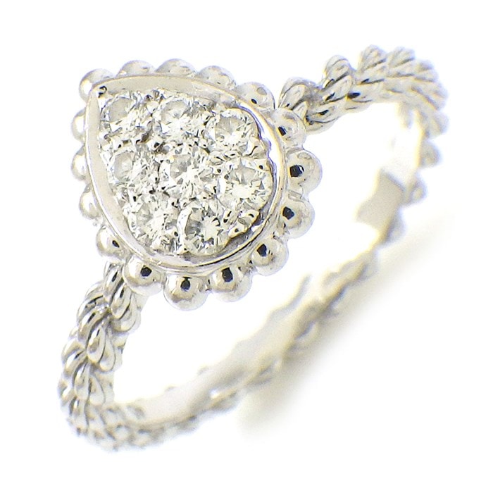 ブシュロン BOUCHERON ピンキーリング セルパンボエム エクストラスモール JRG02195 ツイスト ドロップモチーフ パヴェ 8ポイント ダイヤモンド 計0.14ct K18WG 4号 / #45 【箱・保付き】 【中古】