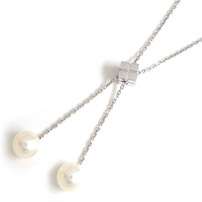 タサキ 田崎真珠 TASAKI ネックレス ムービング スライド スクエア キューブ モチーフ スウィング パール 6.1-6.3mm珠 K18WG 【中古】