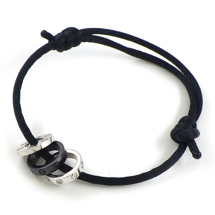 カルティエ Cartier ブレスレット ラブ スリーフープ サークル 4ポイント ダイヤモンド K18WG ブラック セラミック ブラック コード 黒 【中古】