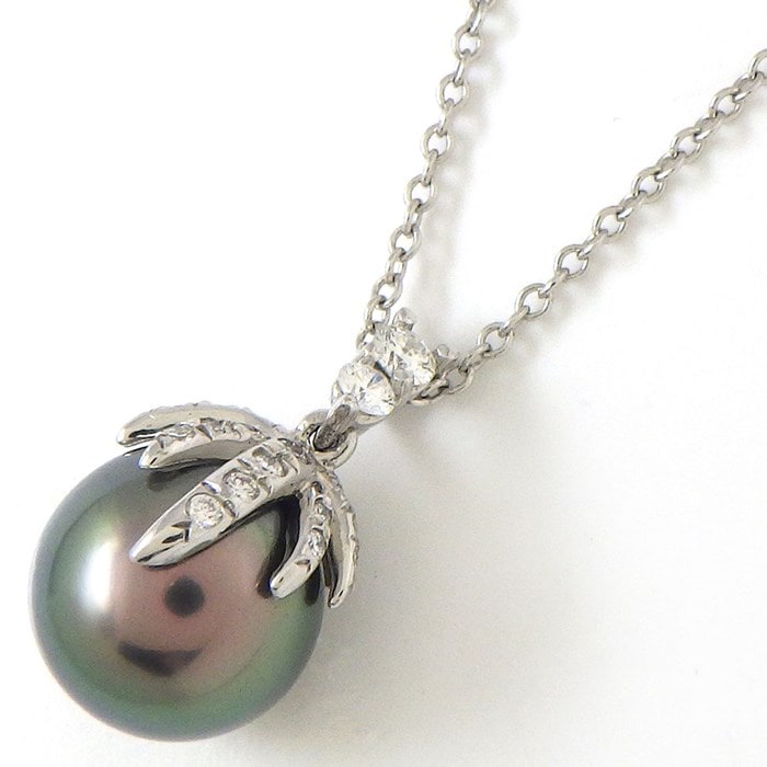 ティファニー Tiffany & Co. ネックレス ファイヤーワークス 花火 黒蝶 南洋真珠 ブラック パール 9mm珠 パヴェ ダイヤモンド PT950 【中古】