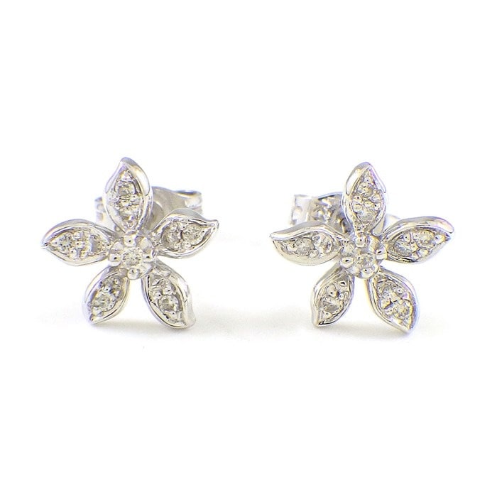 ヴァンドーム VENDOME ピアス フラワーモチーフ パヴェ ダイヤモンド K18WG 【中古】