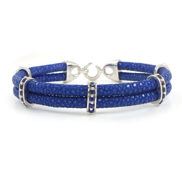 スティングHD Sting HD ブレスレット ダブルコード B452 サファイア 計0.67ct SV925 ブルー エイレザー 革 【中古】