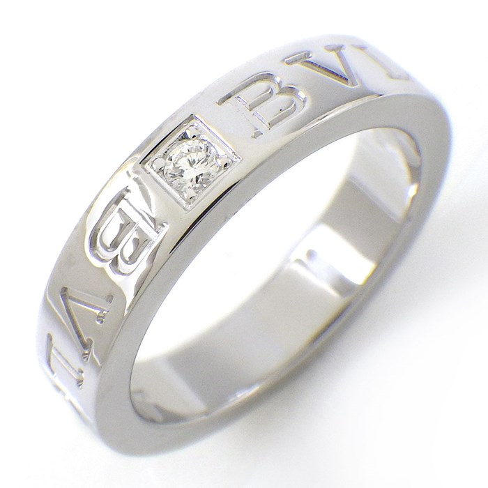 ブルガリ BVLGARI リング B-zero1 ビーゼロワン エッセンシャル バンド 339982 ダブルロゴ 1ポイント ダイヤモンド 0.04ct K18WG 9.5号 【中古】