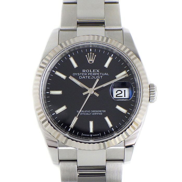 ロレックス Rolex 腕時計 オイスター パーペチュアル デイトジャスト 36 126234 ルーレット刻印 フルーテッドベゼル マットブラック文字盤 オイスターブレス オイスタースチール SS 自動巻き 【中古】