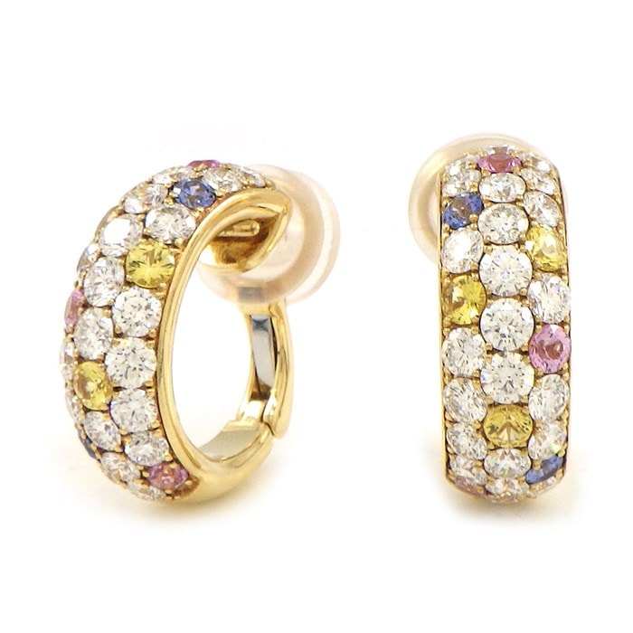 タサキ 田崎真珠 TASAKI イヤリング フル パヴェ マルチカラー サファイア ダイヤモンド 1.22ct/1.22ct K18YG 【中古】