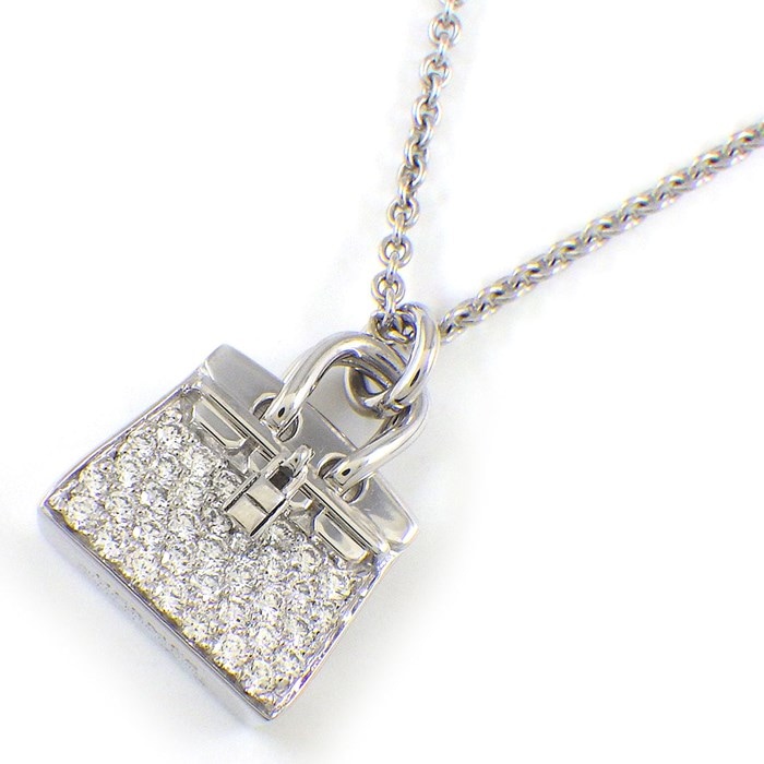エルメス HERMES ネックレス アミュレット バーキン バッグ モチーフ パヴェ ダイヤモンド K18WG 【中古】