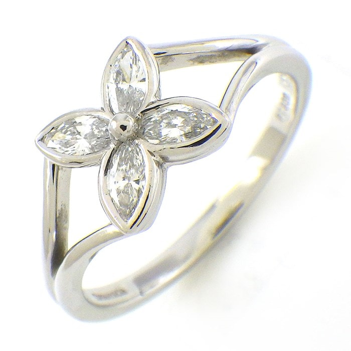 ティファニー Tiffany & Co. リング ヴィクトリア ビクトリア リーフ フラワー 4ポイント マーキスカット ダイヤモンド PT950 11号 【中古】