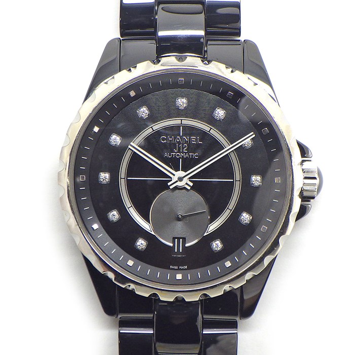 シャネル CHANEL 腕時計 J12 H4344 11ポイント ダイヤインデックス ブラック文字盤 スモールセコンド デイト ブラックセラミック 黒 SS 自動巻き 【中古】