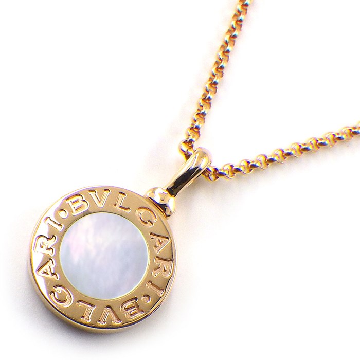 ブルガリ BVLGARI ネックレス ブルガリブルガリ 350553 ラウンド サークル ロゴ ホワイト シェル K18PG 白 【中古】
