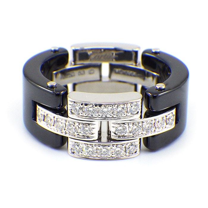 カルティエ Cartier リング マイヨン パンテール B4086253 3連 3ロウ チェーン パヴェ ダイヤモンド K18WG ブラック セラミック 黒 13.5号 / #53 【中古】