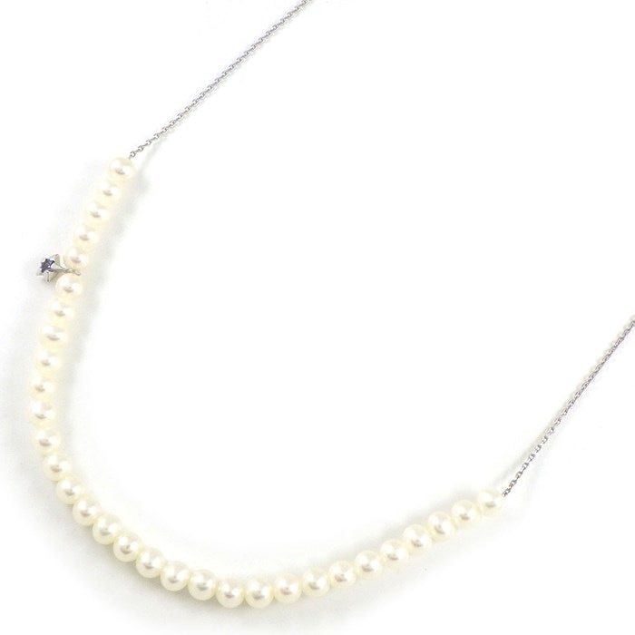 タサキ 田崎真珠 TASAKI ネックレス スターチャーム パール 3.9mm珠 1ポイント サファイア K18WG 【中古】