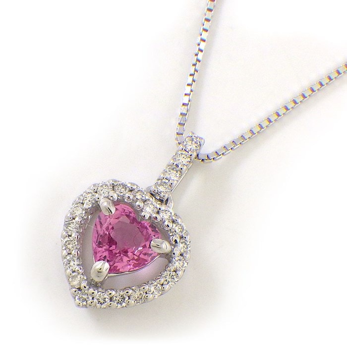 【ピンクサファイア ダイヤモンド】 ネックレス ハート モチーフ ピンクサファイア 0.599ct ダイヤモンド 計0.17ct PT900 K14WG 【中古】