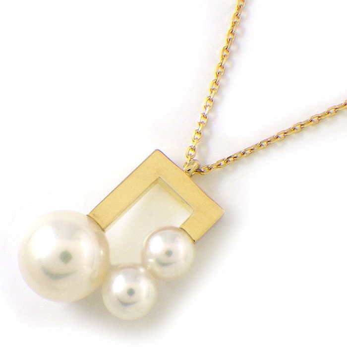 タサキ 田崎真珠 TASAKI ネックレス バランス ノート P-16537-18KYG 3ポイント パール 5.0-8.5mm珠 K18YG 【中古】