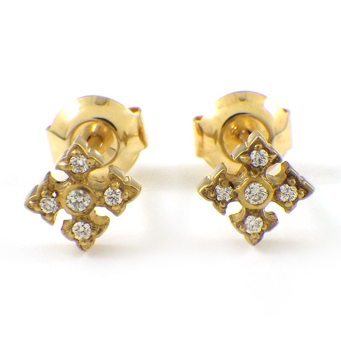 ローリーロドキン Loree Rodkin ピアス タイニー ファンシー クロス スタッド ダイヤモンド K18YG 【中古】