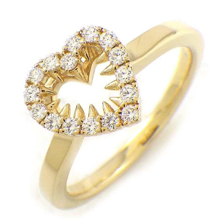 タサキ 田崎真珠 TASAKI リング デインジャー ハート トゲ ソーンズ パヴェ ダイヤモンド 計0.12ct K18YG 11号 【中古】