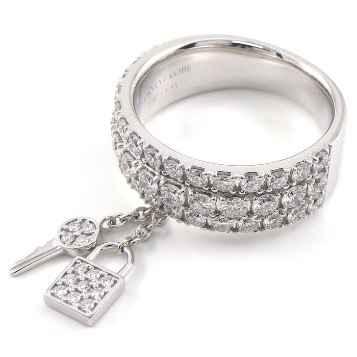タサキ 田崎真珠 TASAKI リング ア シークレット スウィング ドロップ キー ロック モチーフ ハーフサークル 3ロウ パヴェ ダイヤモンド 1.45ct K18WG 13号 【中古】