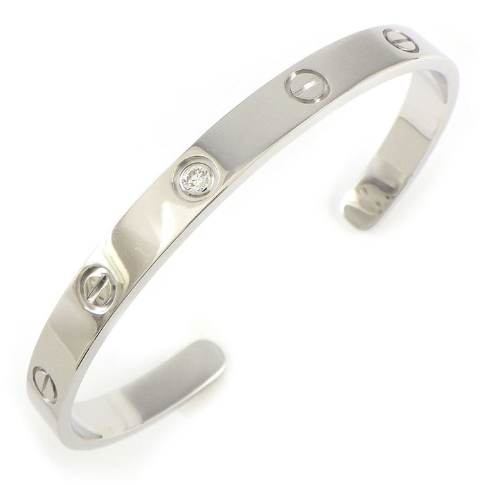 カルティエ Cartier バングル ラブ オープン B6029918 1ポイント ダイヤモンド 0.10ct K18WG / #18 【箱・保付き】 【中古】