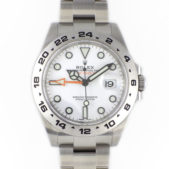 ロレックス Rolex 腕時計 エクスプローラー2 216570 ルーレット刻印 ランダムシリアル デイト 夜光針・インデックス GMT ホワイト文字盤 SS 自動巻き 【箱・保付き】 【中古】