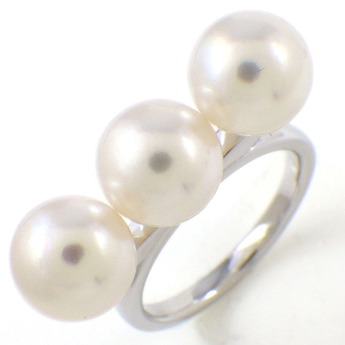 タサキ 田崎真珠 TASAKI リング バランス ネオ R-4814-18KWG 3ポイント あこや真珠 8.1mm珠 K18WG 8.5号 【箱・保付き】 【中古】