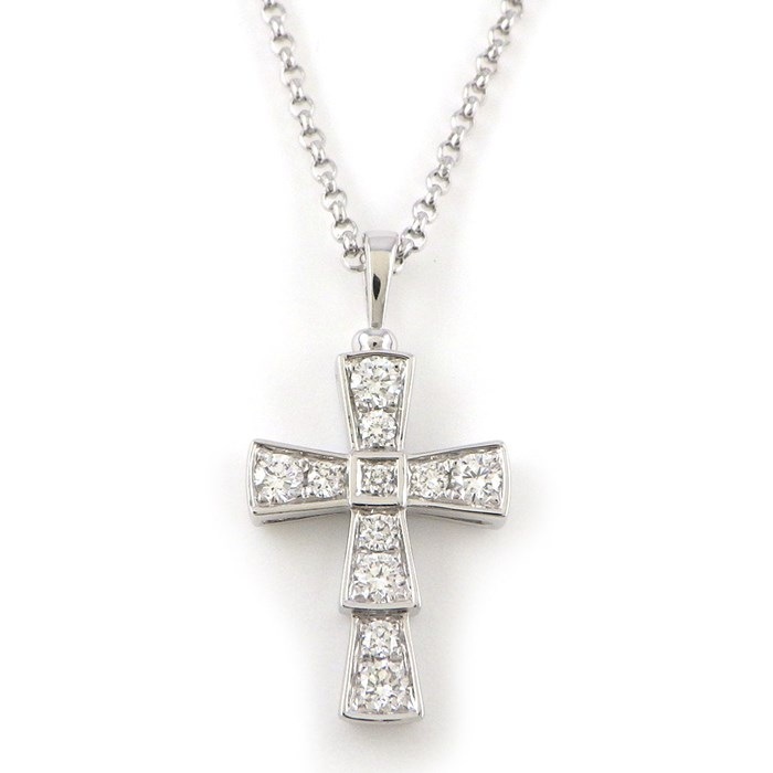 ブルガリ BVLGARI ネックレス クロス モチーフ スモール 354038 パヴェ ダイヤモンド 計0.31ct K18WG 【中古】