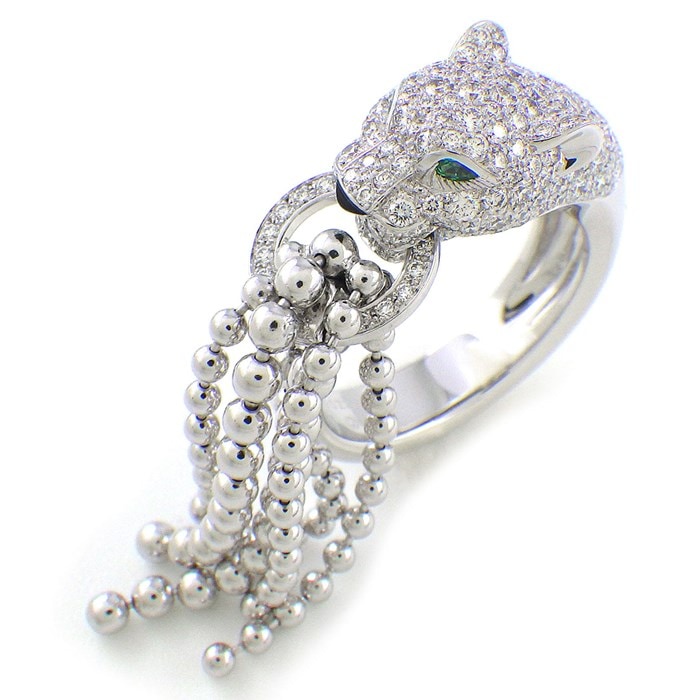 カルティエ Cartier リング パンテール ドゥ N4744100 パンサー パヴェ ダイヤモンド オニキス 2ポイント エメラルド K18WG 12.5号 / 53 【箱・保付き】 【中古】