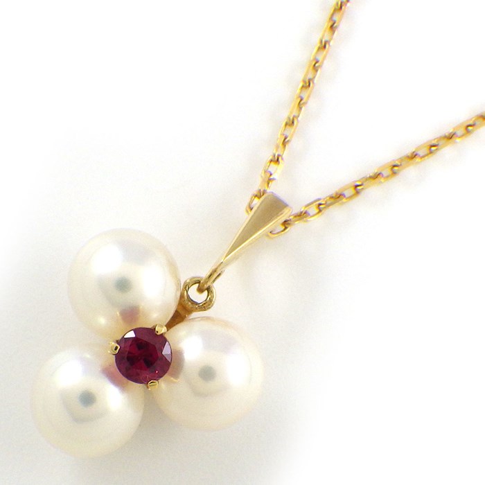 ミキモト MIKIMOTO ネックレス 3ポイント パール 6.2mm珠 1ポイント ルビー K18YG 【中古】