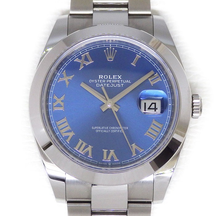 ロレックス Rolex 腕時計 オイスター パーペチュアル デイトジャスト 41 126300 デイト ルーレット刻印 アズーロブルー サンレイ文字盤 オイスターブレス SS 自動巻き 【箱・保付き】 【中古】