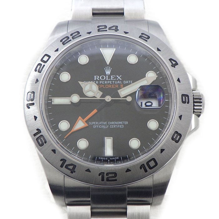 ロレックス Rolex 腕時計 エクスプローラー2 216570 ルーレット刻印 ランダムシリアル デイト 夜光針・インデックス GMT 3針 ブラック文字盤 黒 SS 自動巻き 【箱・保付き】 【中古】