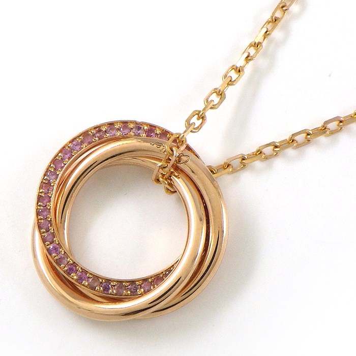 カルティエ Cartier ネックレス トリニティ トリプルサークル パヴェ ピンク サファイア K18PG 【中古】