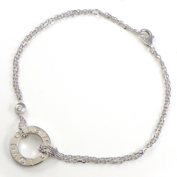 カルティエ Cartier ブレスレット ラブ B6038100 サークル ダブルチェーン 2ポイント ダイヤモンド 計0.03ct K18WG 【中古】