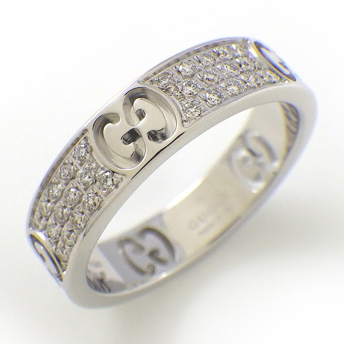 グッチ GUCCI リング アイコン スターダスト GG ロゴ パヴェ ダイヤモンド K18WG 9号 / #9 【中古】