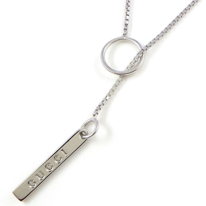 グッチ GUCCI ネックレス ラリエット ロゴ プレート ベネチアンチェーン K18WG 【中古】