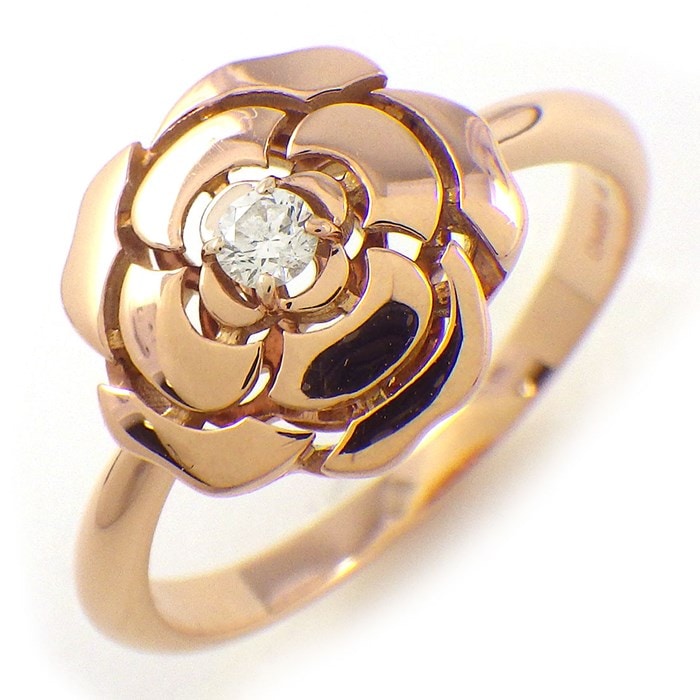 シャネル CHANEL リング カメリア コレクション J11662 1ポイント ダイヤモンド 0.05ct K18PG 9号 / #49 【箱・保付き】 【中古】