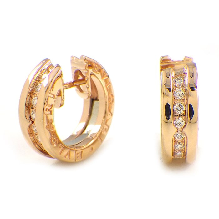 ブルガリ BVLGARI ピアス B-zero1 ビーゼロワン スモール フープ 348036 ハーフサークル パヴェ ダイヤモンド 計0.18ct K18PG 【中古】