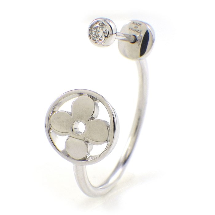 ルイ・ヴィトン LOUIS VUITTON ピアス クレオール XS モノグラム イディール フープ 1ポイント ダイヤモンド K18WG ※片方のみ 【中古】