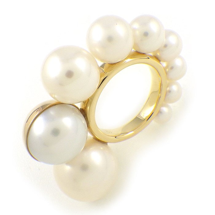 タサキ 田崎真珠 M/G TASAKI ピンキーリング シェル RC-4548-18KYG 9モチーフ パール 3.5-11.0mm珠 K18YG 1.5号 【中古】