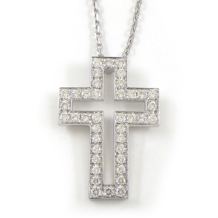 ブシュロン BOUCHERON ネックレス クロス モチーフ パヴェ ダイヤモンド K18WG 【中古】
