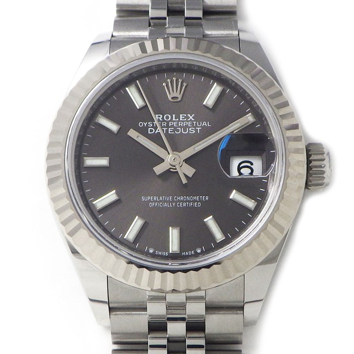 ロレックス Rolex 腕時計 レディ デイトジャスト28 279174 ランダムシリアル ルーレット刻印 サンレイ ダークグレー文字盤 フルーテッドべゼル 夜光インデックス デイト K18WG SS 自動巻き 【中古】