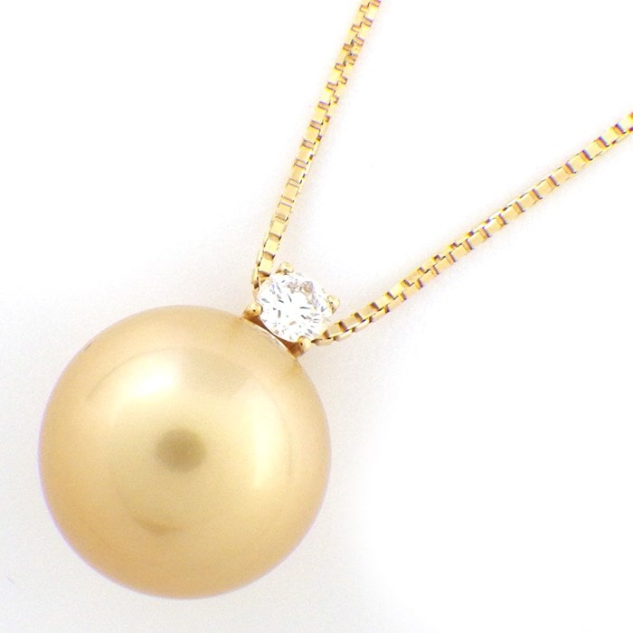 タサキ 田崎真珠 TASAKI ネックレス 南洋真珠 ゴールデンパール 10.8mm ダイヤモンド 0.09ct K18YG 【中古】