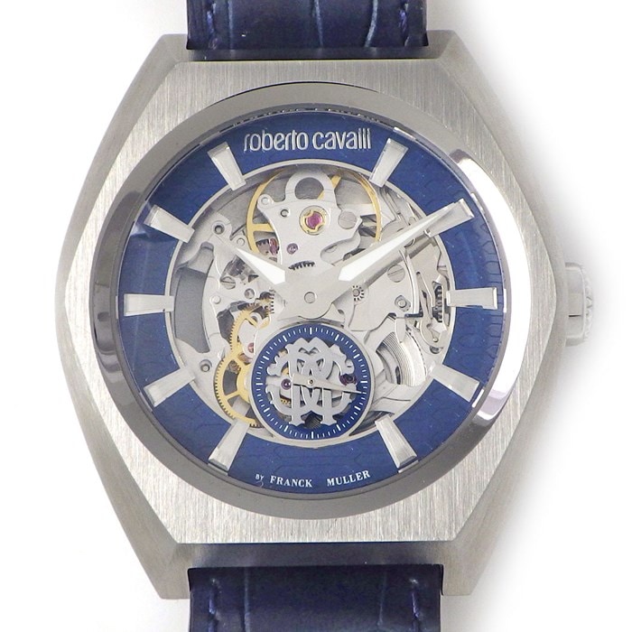 ロベルト・カヴァリ roberto cavalli ロベルト・カヴァリ 腕時計 ×FRANCK MULLER RV1G108L0031 スケルトン文字盤 裏スケ ネイビー クロコダイルレザーベルト SS 自動巻き 【箱・保付き】 【中古】