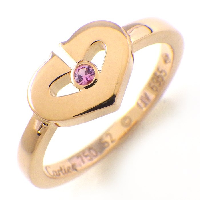 カルティエ Cartier リング C ハート 1ポイント ピンクサファイア K18PG 10.5号 / #52 【中古】