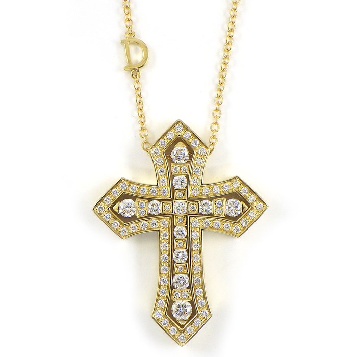 ダミアーニ DAMIANI ネックレス ベル エポック クラウン 20089533 クロス 剣 モチーフ パヴェ ダイヤモンド 計1.38ct K18YG / #L 【中古】